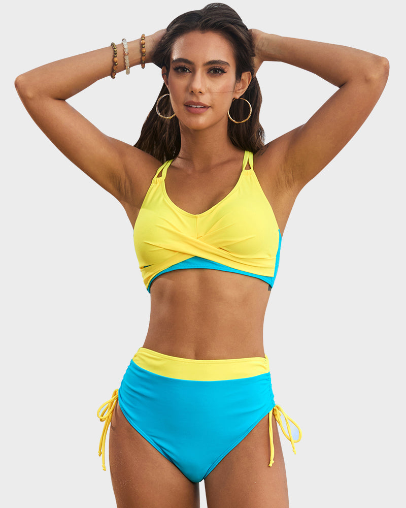 Vibrant Cross-Back Color-Block Bikini