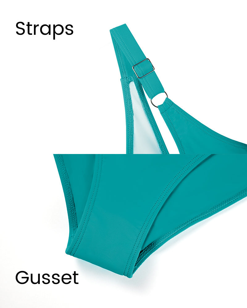 Green Shape Cross-over Shirred One Piece Swimsuit