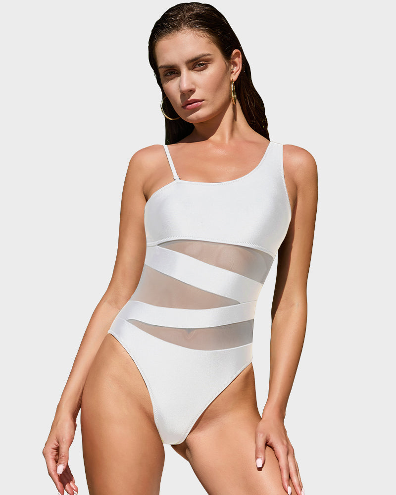 Bold One-Shoulder Mesh Cut Swimsuit