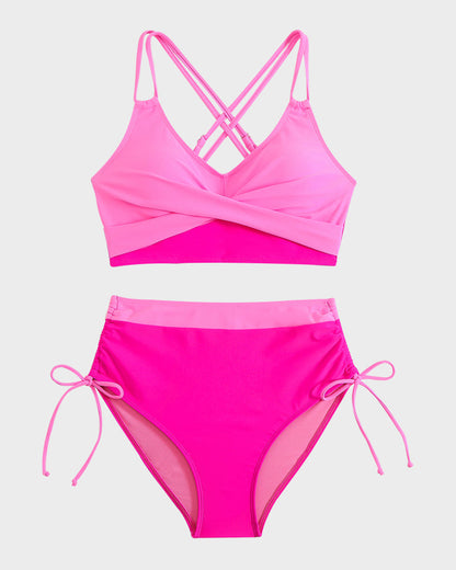 Vibrant Cross-Back Color-Block Bikini