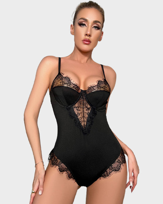 Lace Back Cutout Lingerie Bodysuit