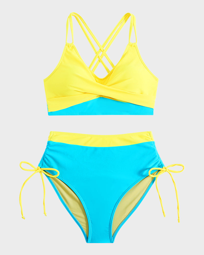 Vibrant Cross-Back Color-Block Bikini