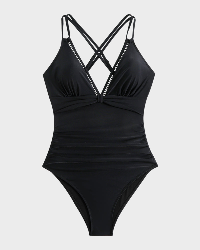 V-Neck Hollow Knot One-Piece Swimsuit