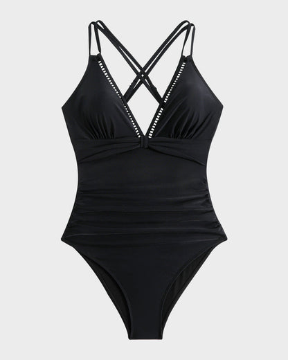 V-Neck Hollow Knot One-Piece Swimsuit