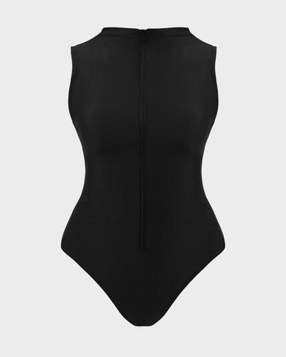 High Neck Zip-Up Sculpting Swimwear