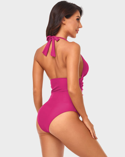 Halter Neck Deep V One-Piece Swimsuit