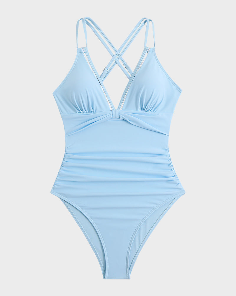 V-Neck Hollow Knot One-Piece Swimsuit