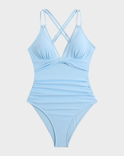 V-Neck Hollow Knot One-Piece Swimsuit