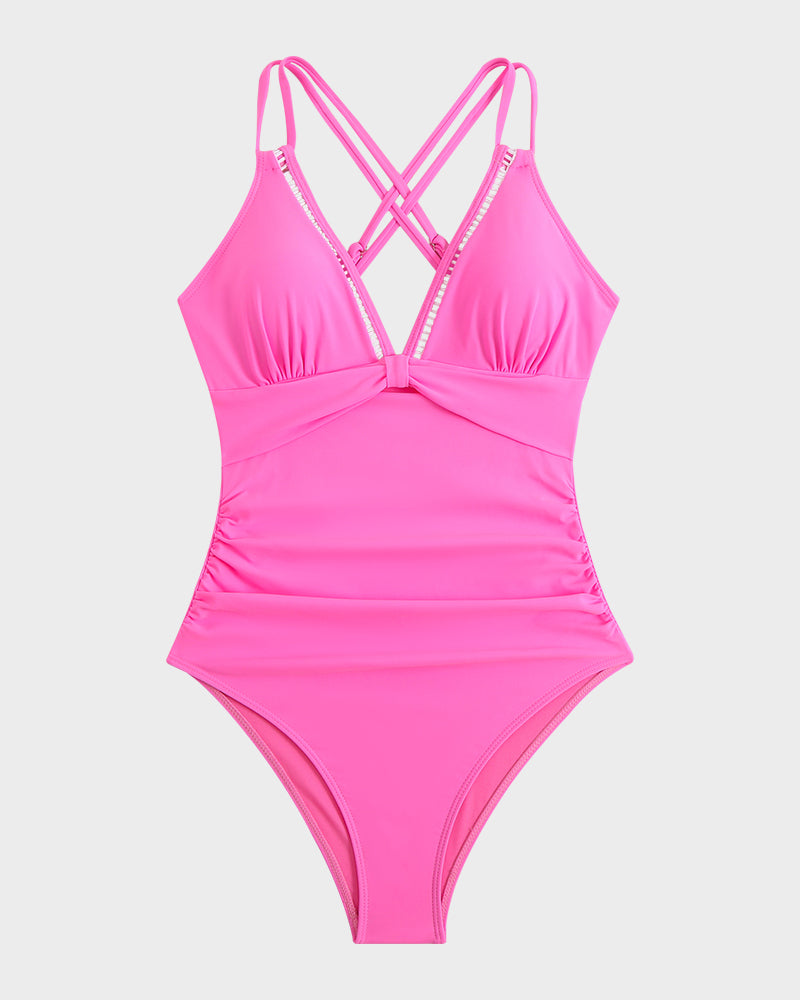 V-Neck Hollow Knot One-Piece Swimsuit