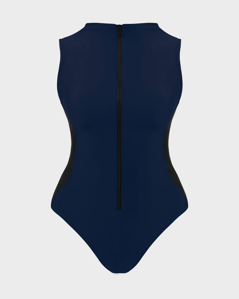 High Neck Zip-Up Sculpting Swimwear
