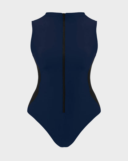 High Neck Zip-Up Sculpting Swimwear