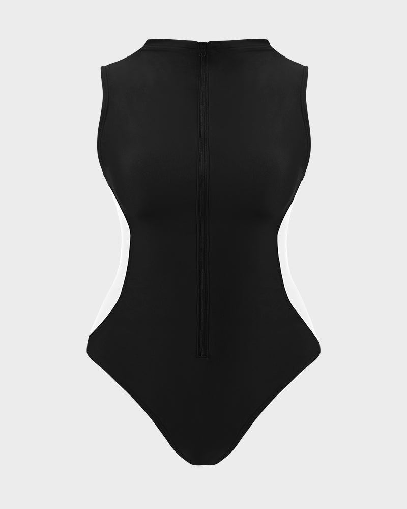 High Neck Zip-Up Sculpting Swimwear