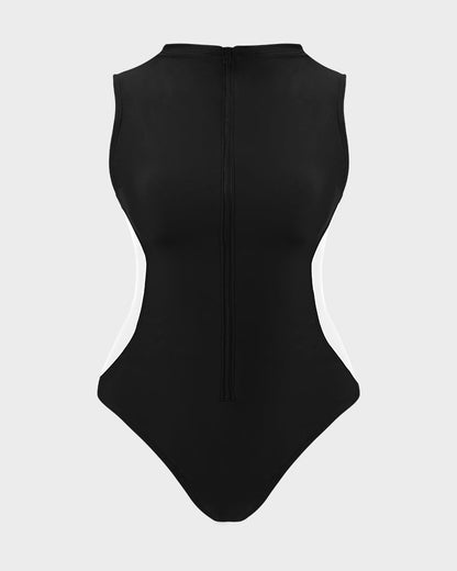 High Neck Zip-Up Sculpting Swimwear