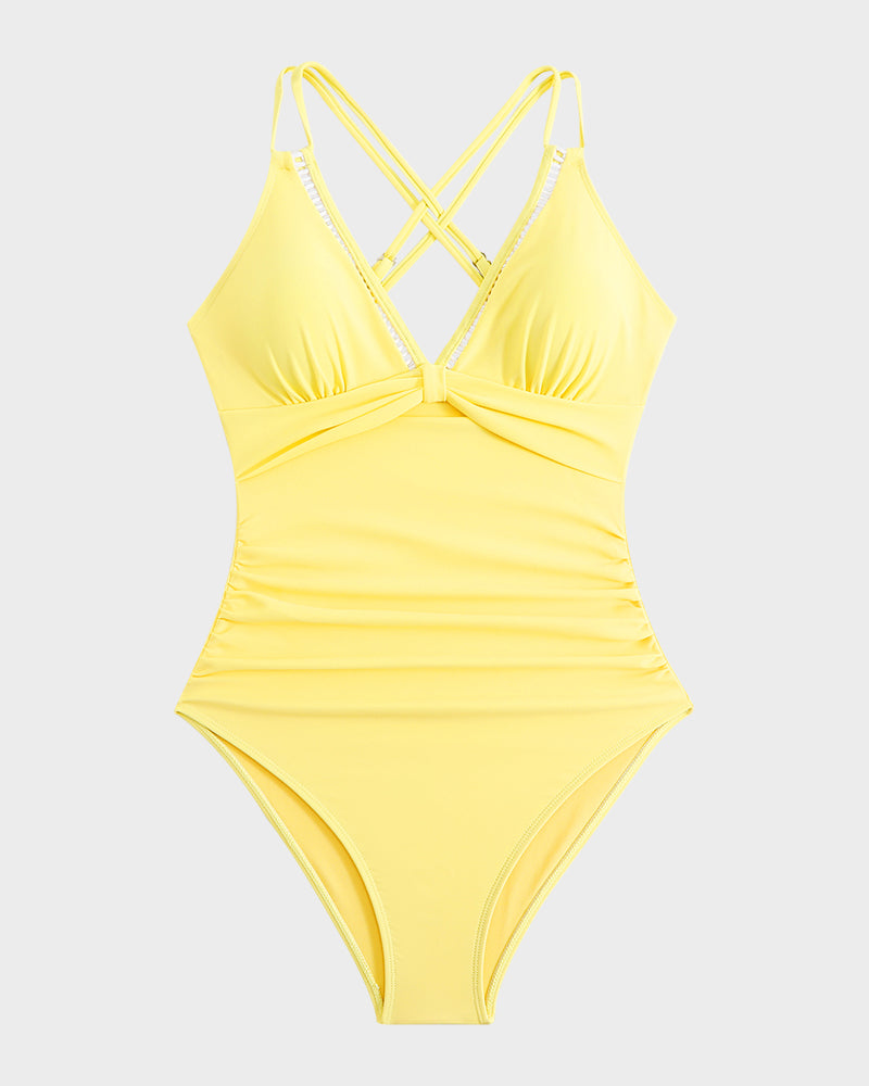 V-Neck Hollow Knot One-Piece Swimsuit