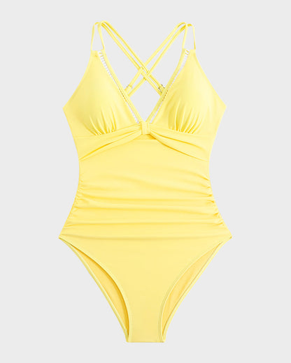 V-Neck Hollow Knot One-Piece Swimsuit