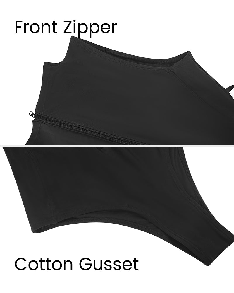 High Neck Zip-Up Sculpting Swimwear