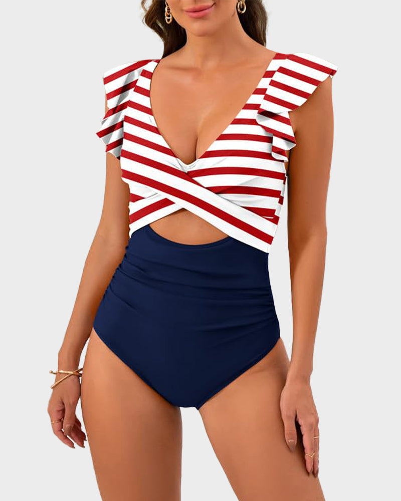 Ruffle Sleeve Cut-Out One-Piece Swimsuit