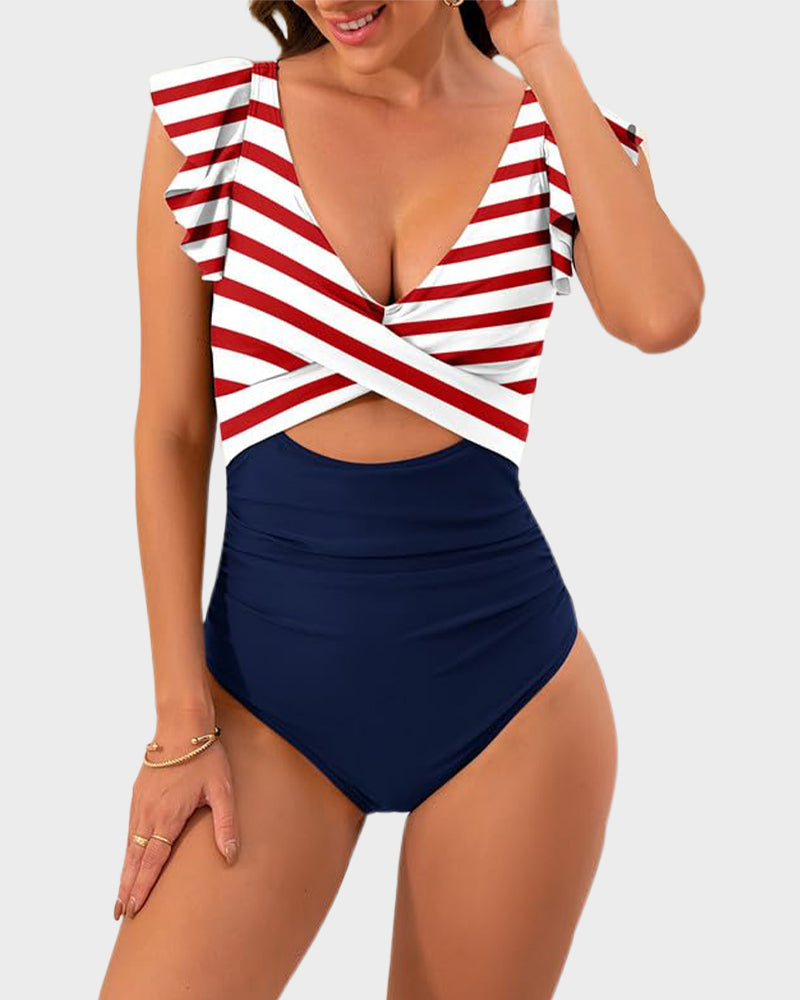 Ruffle Sleeve Cut-Out One-Piece Swimsuit