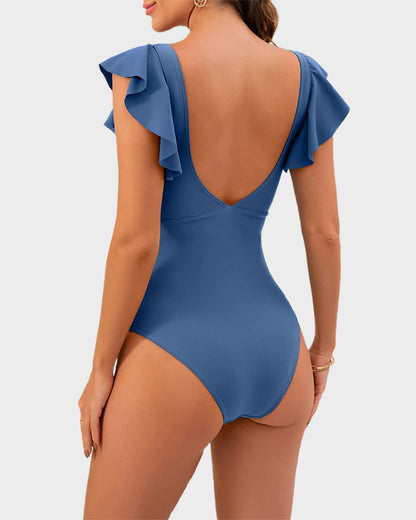 Ruffle Sleeve Cut-Out One-Piece Swimsuit