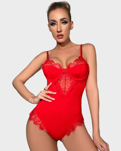 Lace Back Cutout Lingerie Bodysuit