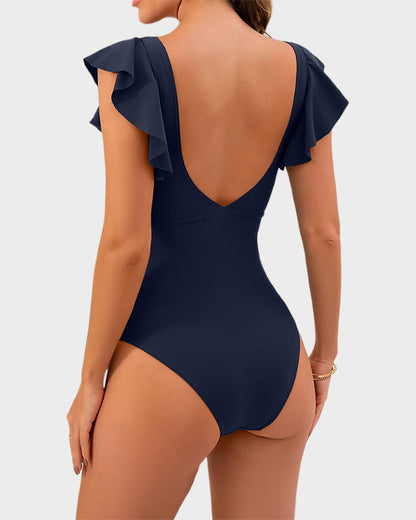 Ruffle Sleeve Cut-Out One-Piece Swimsuit