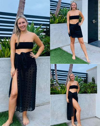Side Tie Midi Sarong Long Sheer Skirt