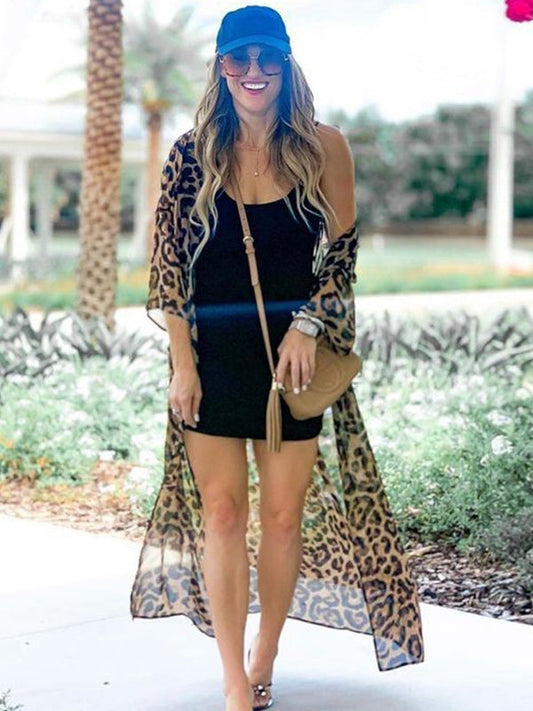 Sheer Mesh Leopard Print Swimwear Cover-up