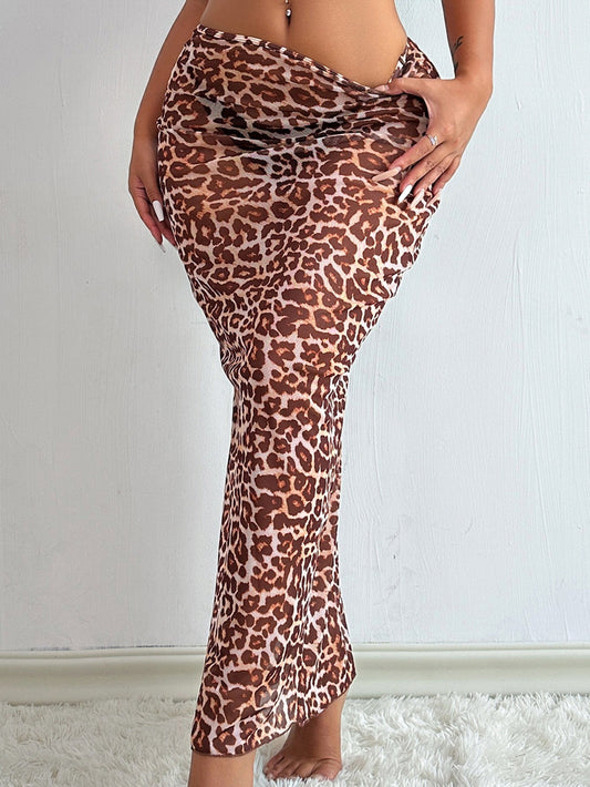 Bold Mesh Leopard Print Swimwear Cover-Up