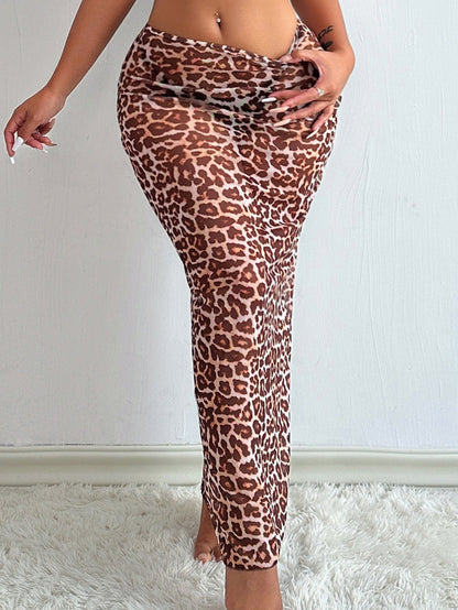 Bold Mesh Leopard Print Swimwear Cover-Up