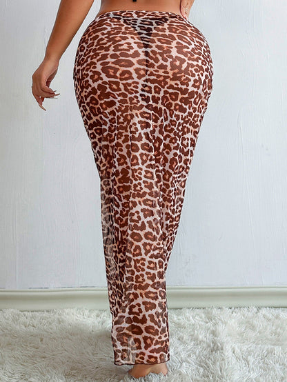 Bold Mesh Leopard Print Swimwear Cover-Up