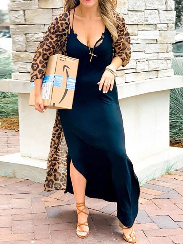 Sheer Mesh Leopard Print Swimwear Cover-up