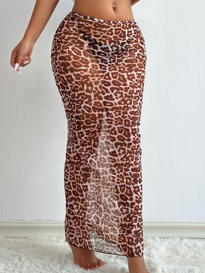 Bold Mesh Leopard Print Swimwear Cover-Up